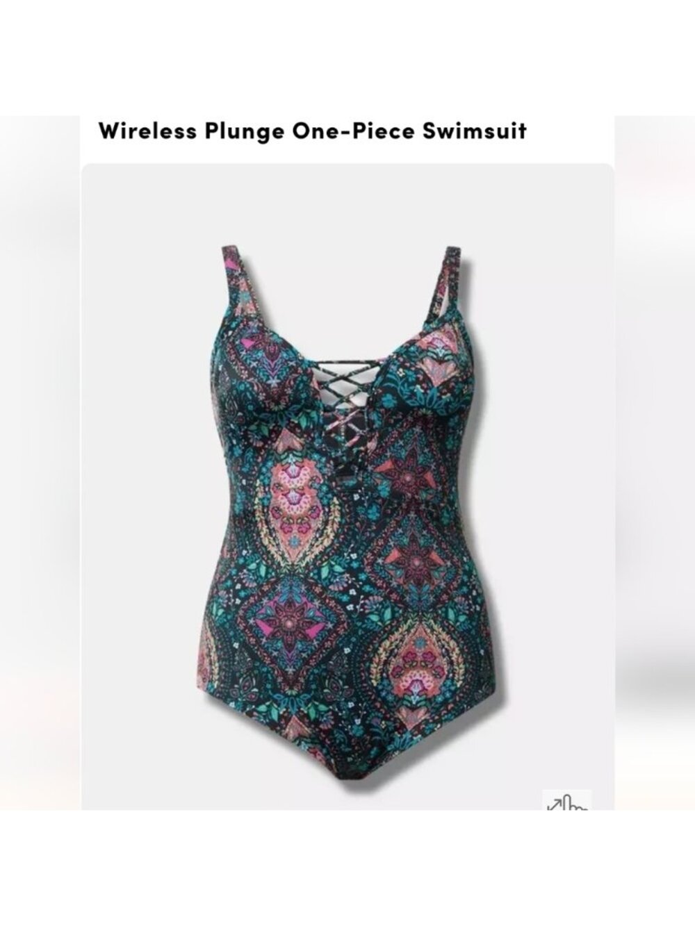 Torrid Wireless Plunge One-Piece Swimsuit plus Size 1x NWT Black & multicolored - Picture 6 of 11
